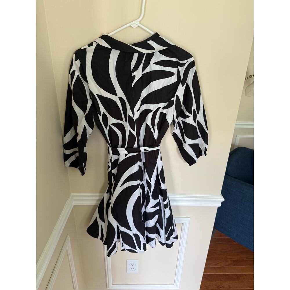MSK | Summer Preppy Vacation Black/White Abstract Belted Fit & Flare Mini Dress - Picture 9 of 11